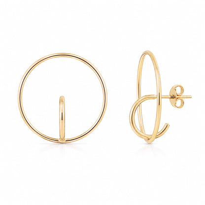 14K Gold Orbit Hoop Stud Earrings