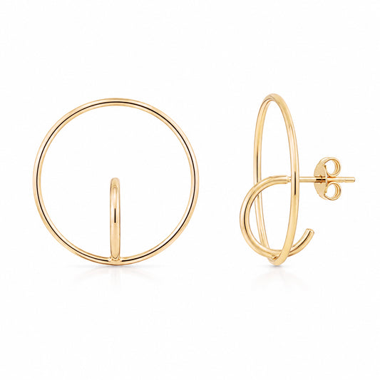 14K Gold Orbit Hoop Stud Earrings