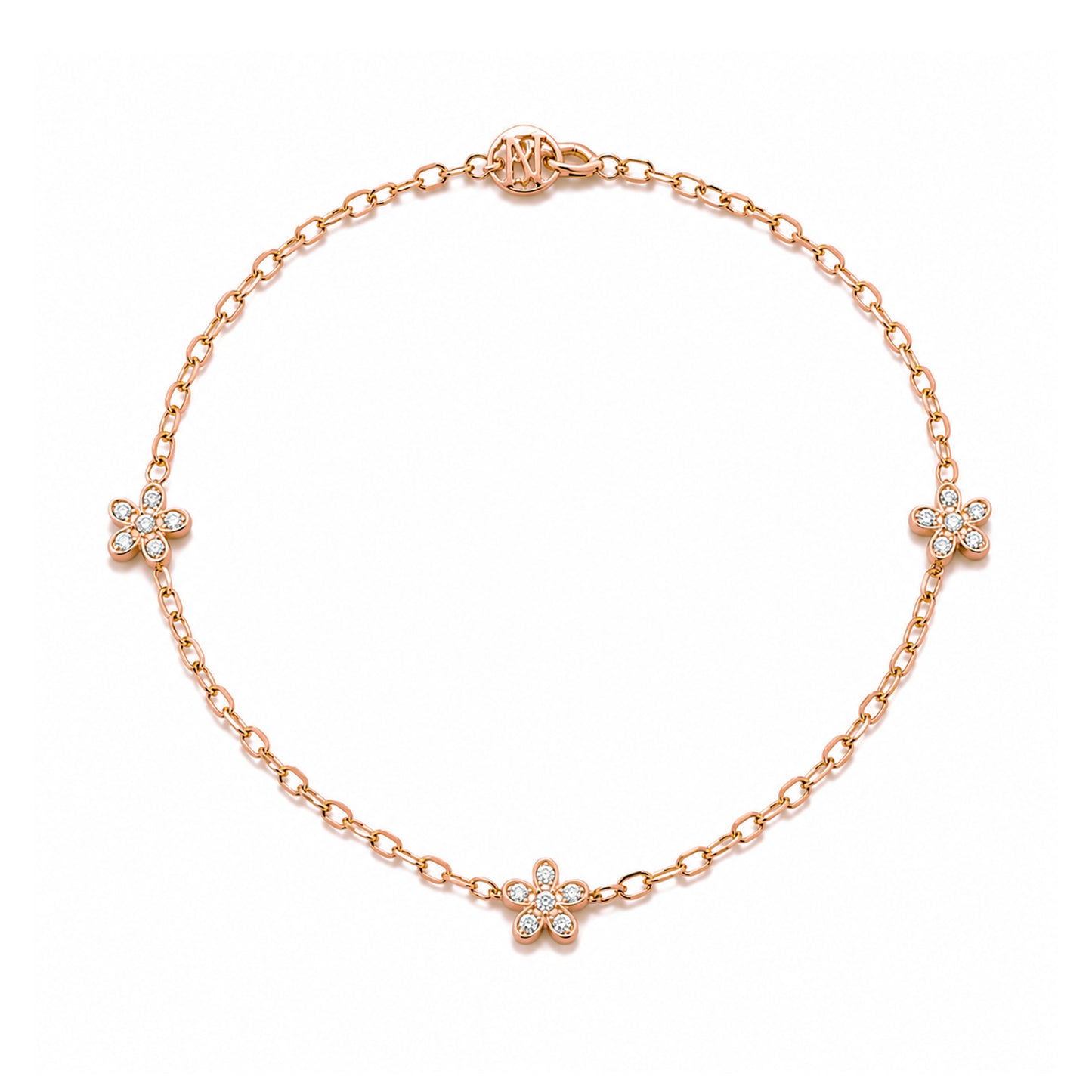 14K Gold Pavé Diamond Triple Daisy Bracelet