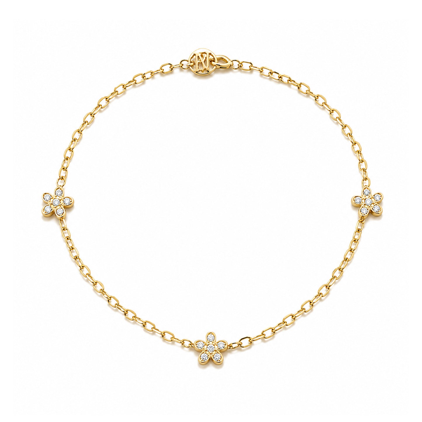 14K Gold Pavé Diamond Triple Daisy Bracelet