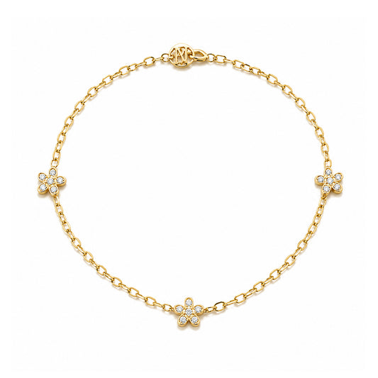 14K Gold Pavé Diamond Triple Daisy Bracelet