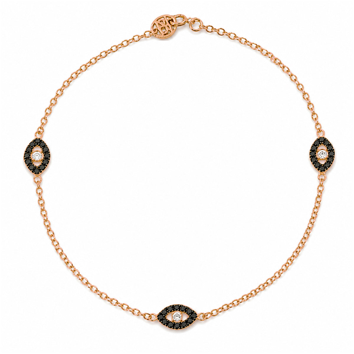14K Gold Pavé Diamond & Black Diamond Triple Evil Eye Bracelet