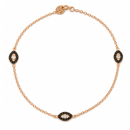 14K Gold Pavé Diamond & Black Diamond Triple Evil Eye Bracelet