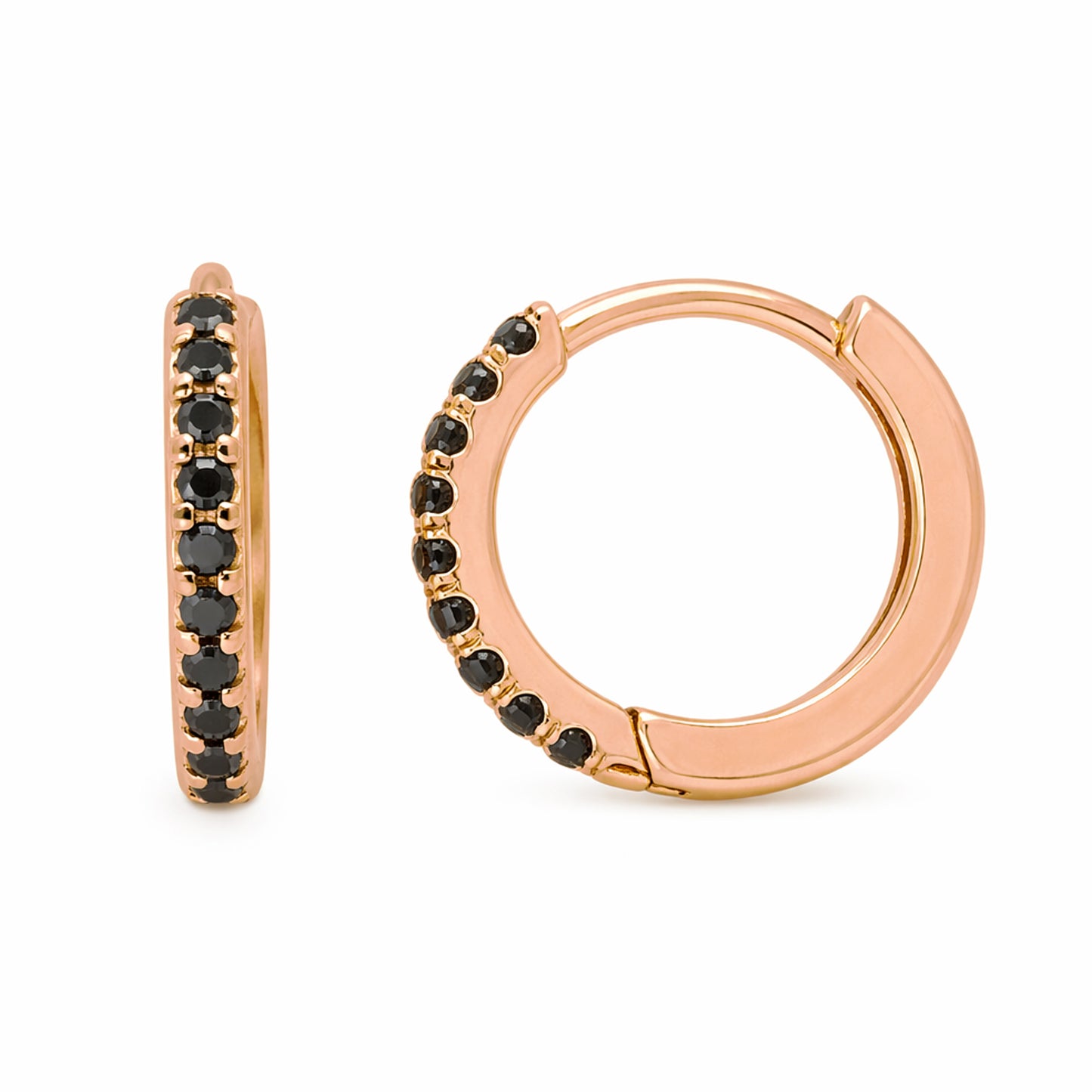 14K Gold Pavé Black Diamond Large Size (12mm) Huggie Hoop Earrings