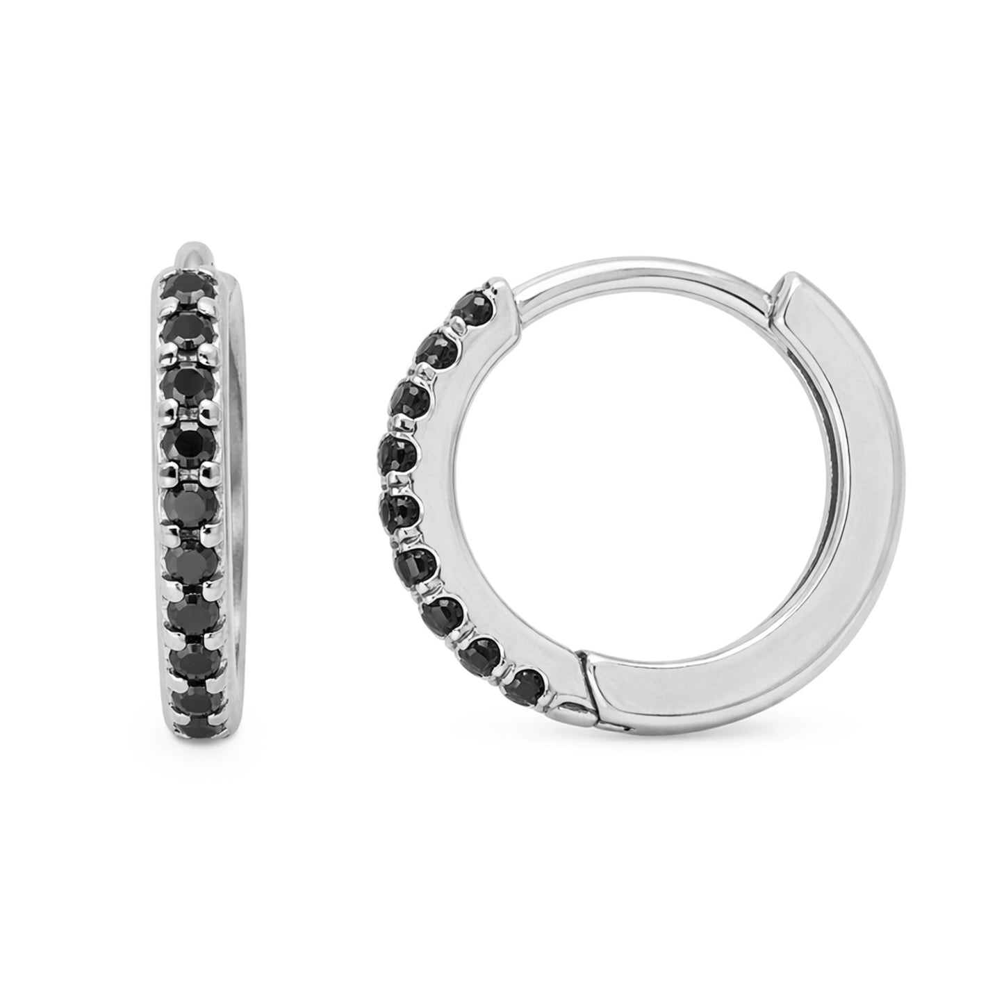 14K Gold Pavé Black Diamond Large Size (12mm) Huggie Hoop Earrings