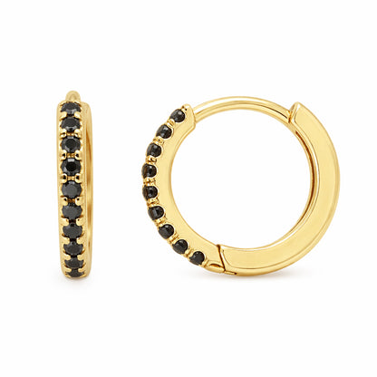 14K Gold Pavé Black Diamond Large Size (12mm) Huggie Hoop Earrings