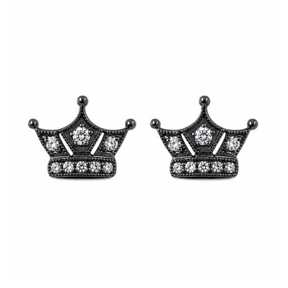 14K Gold Pavé Diamond Crown Stud Earrings