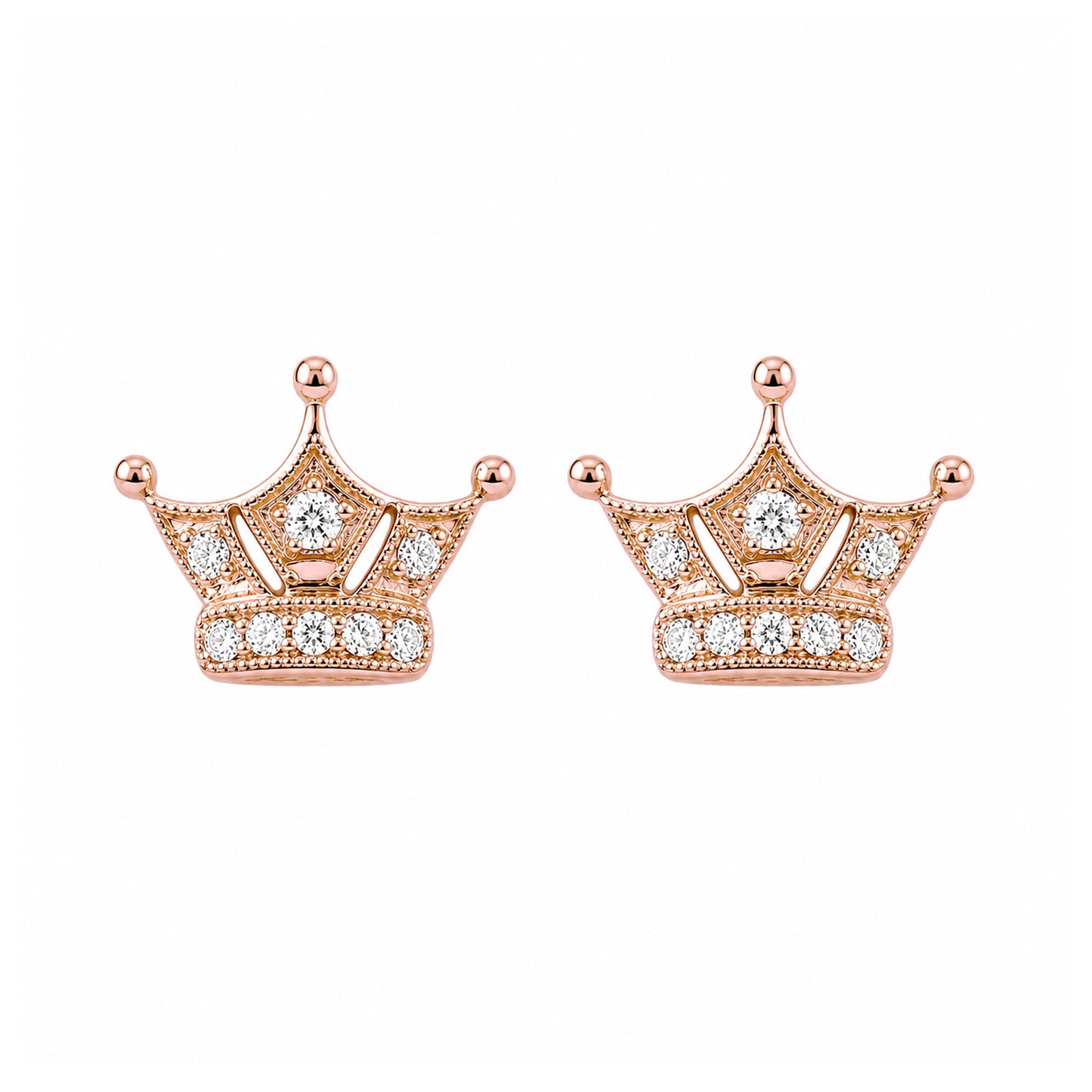 14K Gold Pavé Diamond Crown Stud Earrings