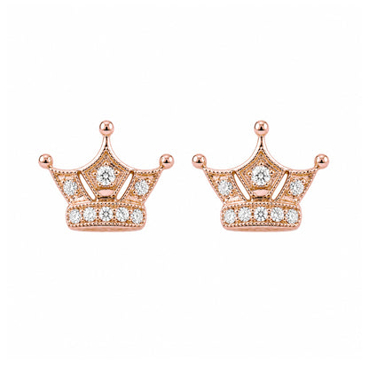 14K Gold Pavé Diamond Crown Stud Earrings