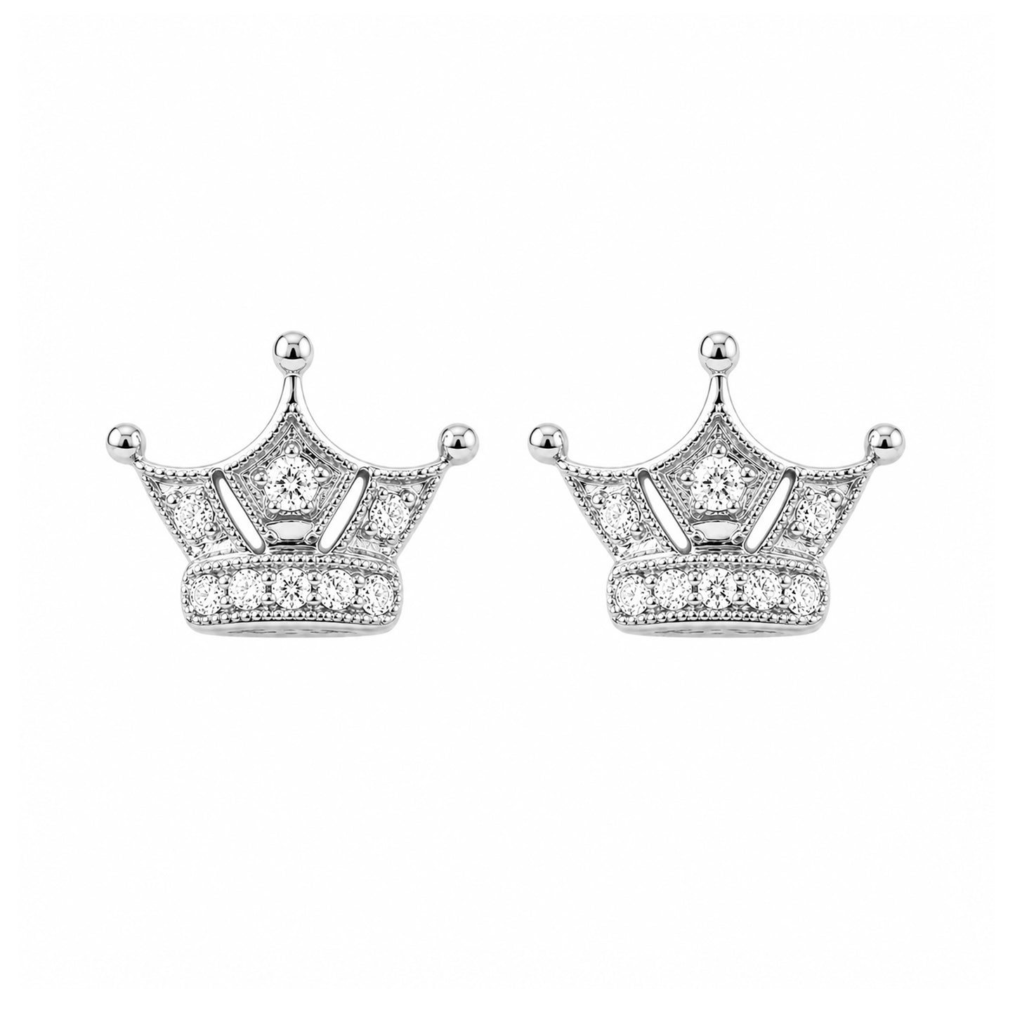 14K Gold Pavé Diamond Crown Stud Earrings