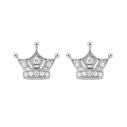 14K Gold Pavé Diamond Crown Stud Earrings
