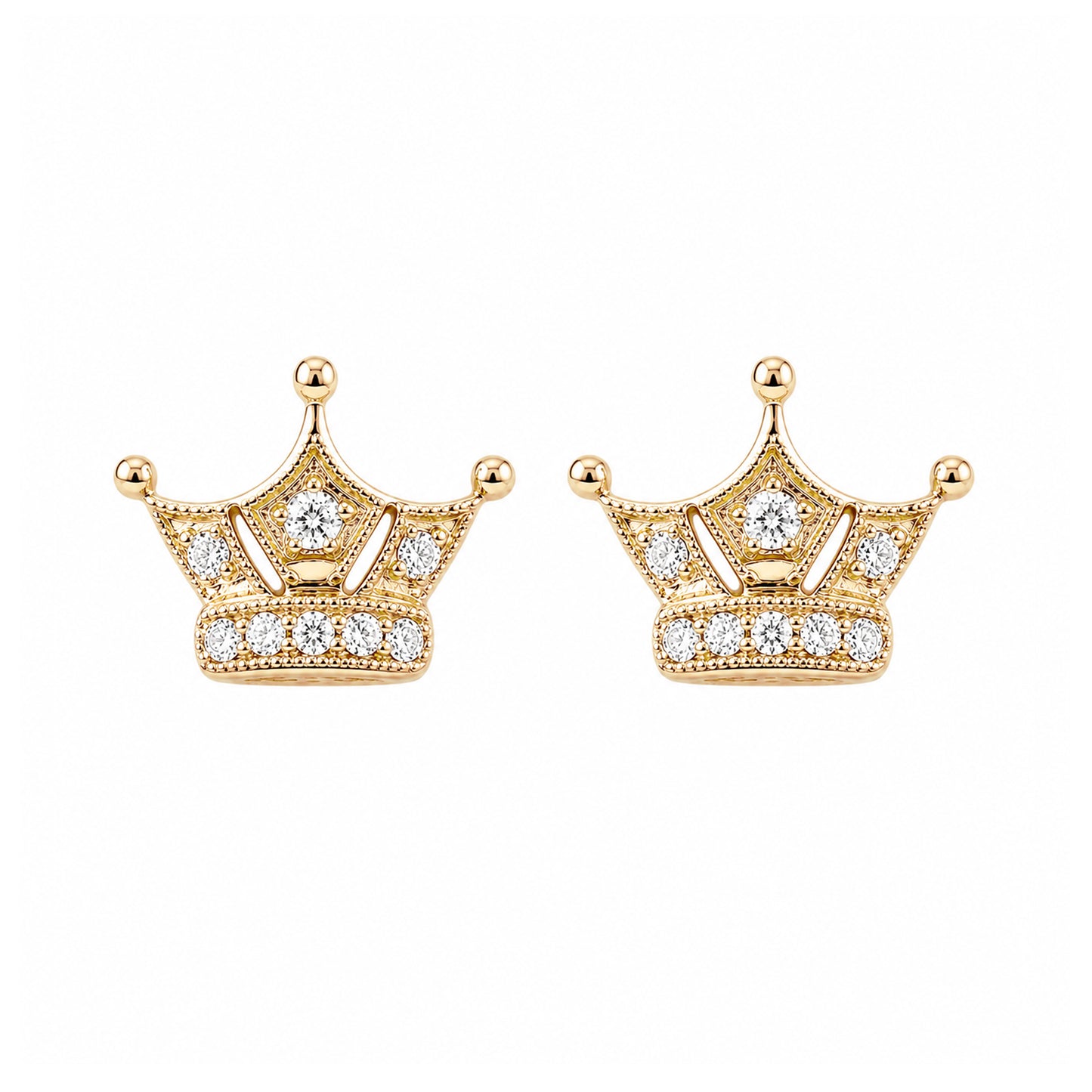 14K Gold Pavé Diamond Crown Stud Earrings