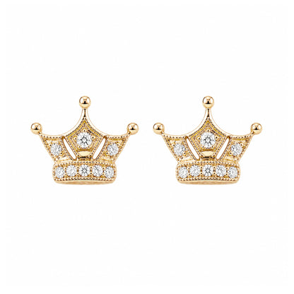 14K Gold Pavé Diamond Crown Stud Earrings