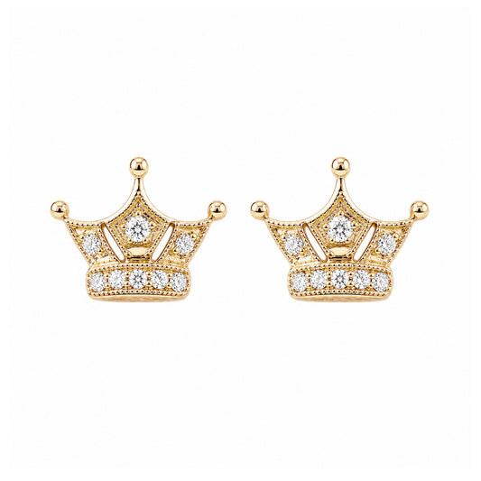 14K Gold Pavé Diamond Crown Stud Earrings