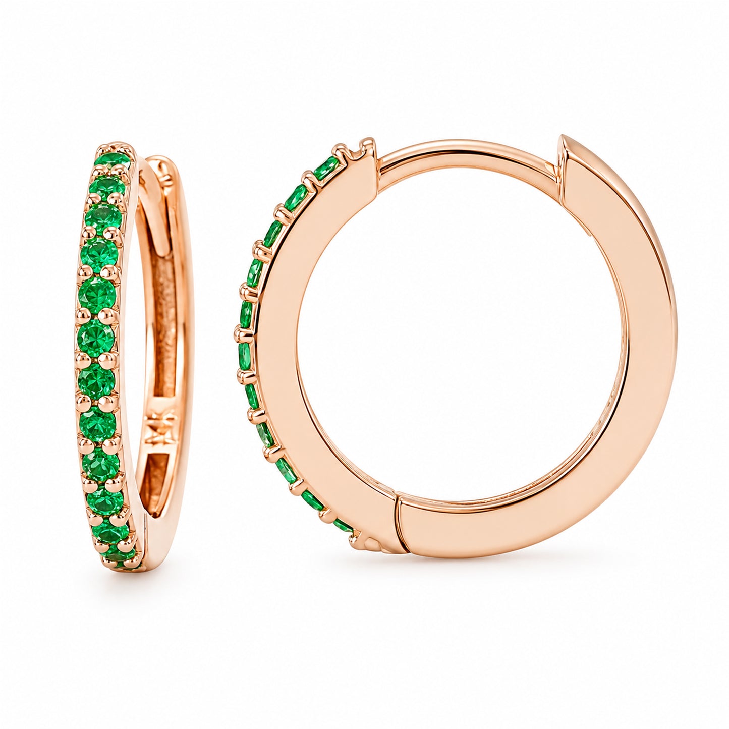 14K Gold Pavé Emerald XL Size (15mm) Huggie Hoop Earrings