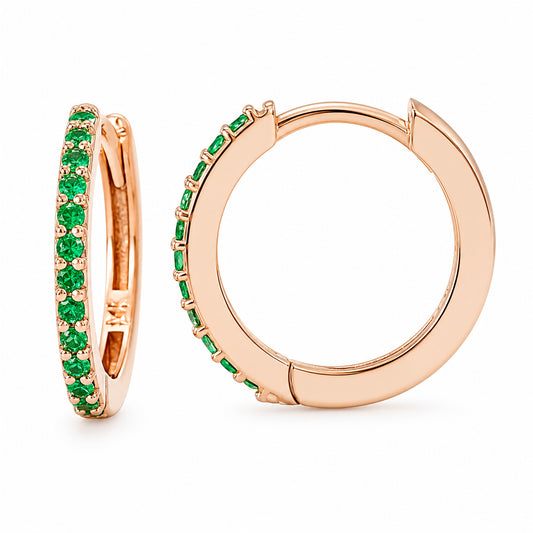14K Gold Pavé Emerald XL Size (15mm) Huggie Hoop Earrings