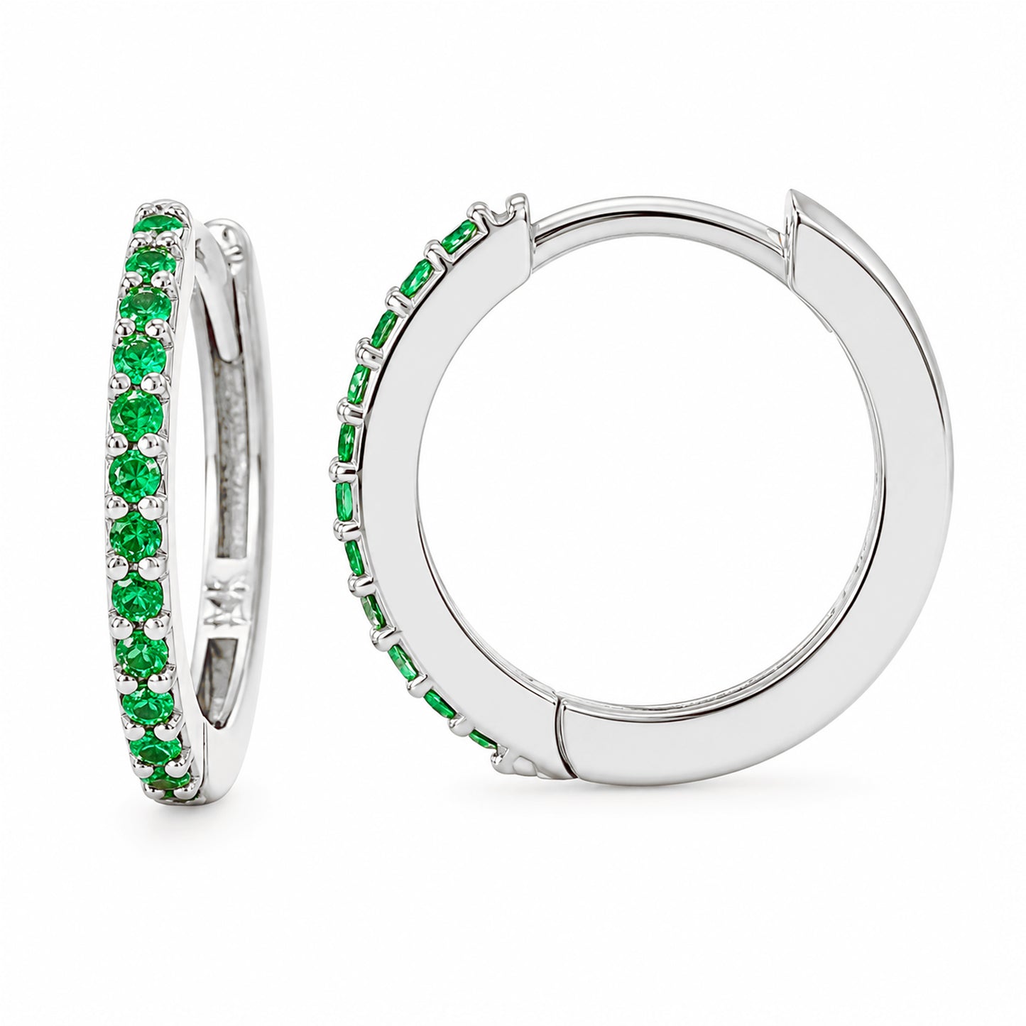 14K Gold Pavé Emerald XL Size (15mm) Huggie Hoop Earrings