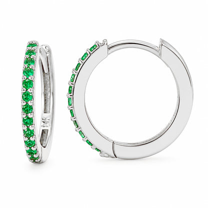 14K Gold Pavé Emerald XL Size (15mm) Huggie Hoop Earrings