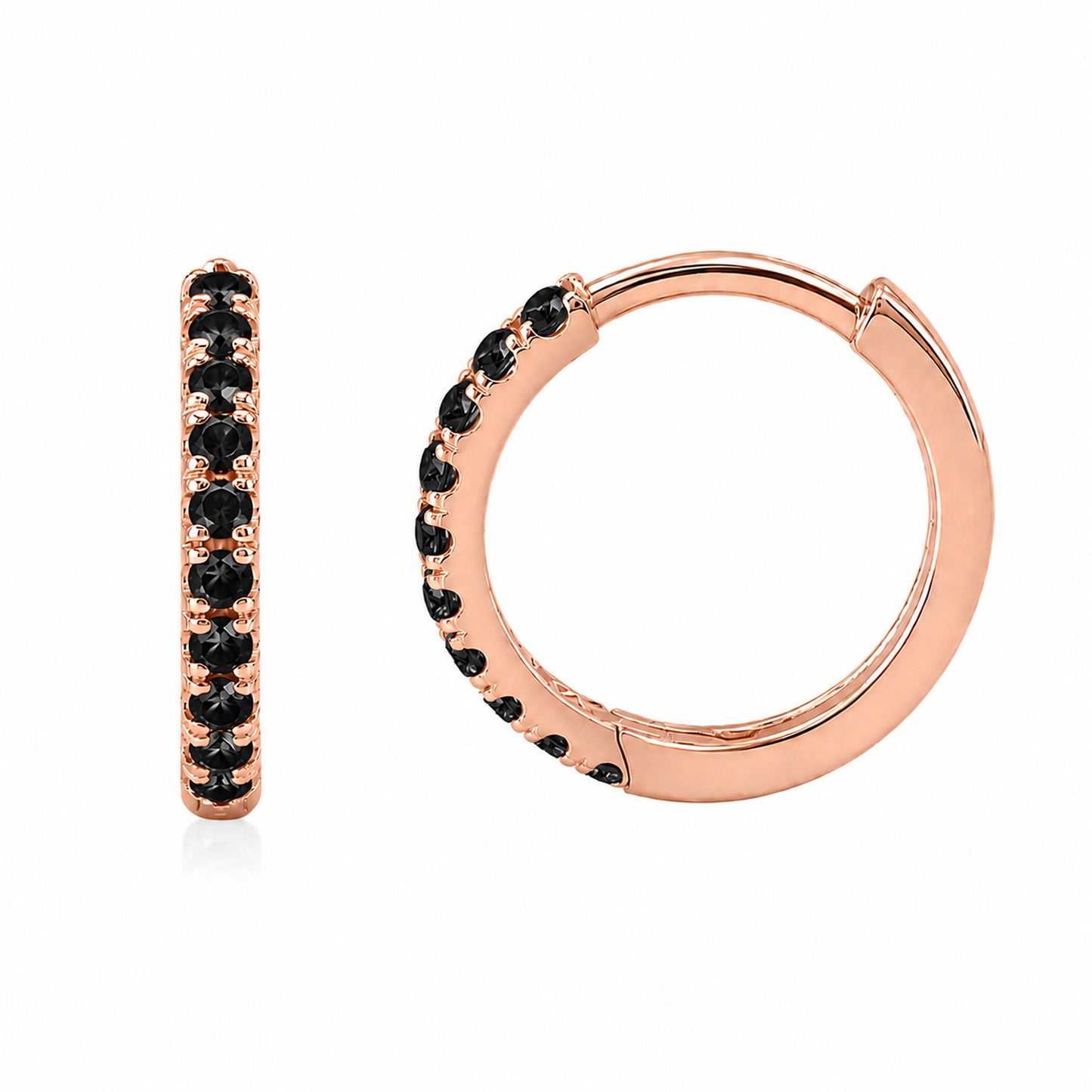 14K Gold Pavé Black Diamond Large Size (12mm) Huggie Hoop Earrings