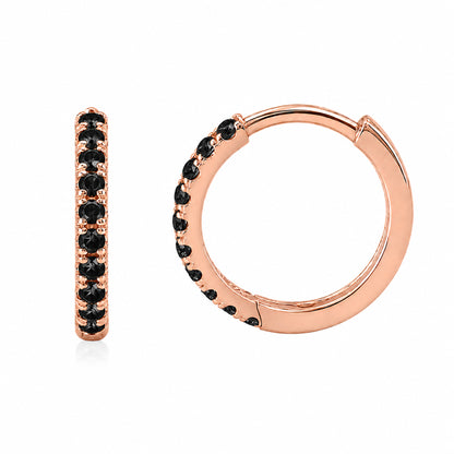 14K Gold Pavé Black Diamond Large Size (12mm) Huggie Hoop Earrings
