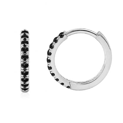 14K Gold Pavé Black Diamond Large Size (12mm) Huggie Hoop Earrings