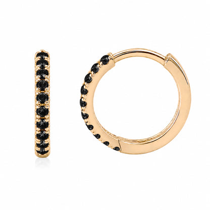 14K Gold Pavé Black Diamond Large Size (12mm) Huggie Hoop Earrings