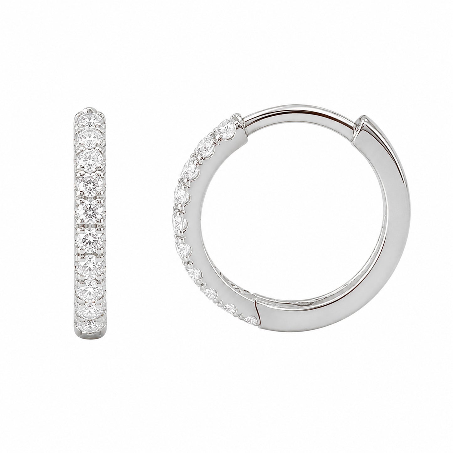 14K Gold Pavé Diamond Large Size (12mm) Huggie Hoop Earrings