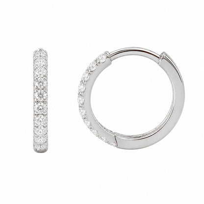 14K Gold Pavé Diamond Large Size (12mm) Huggie Hoop Earrings