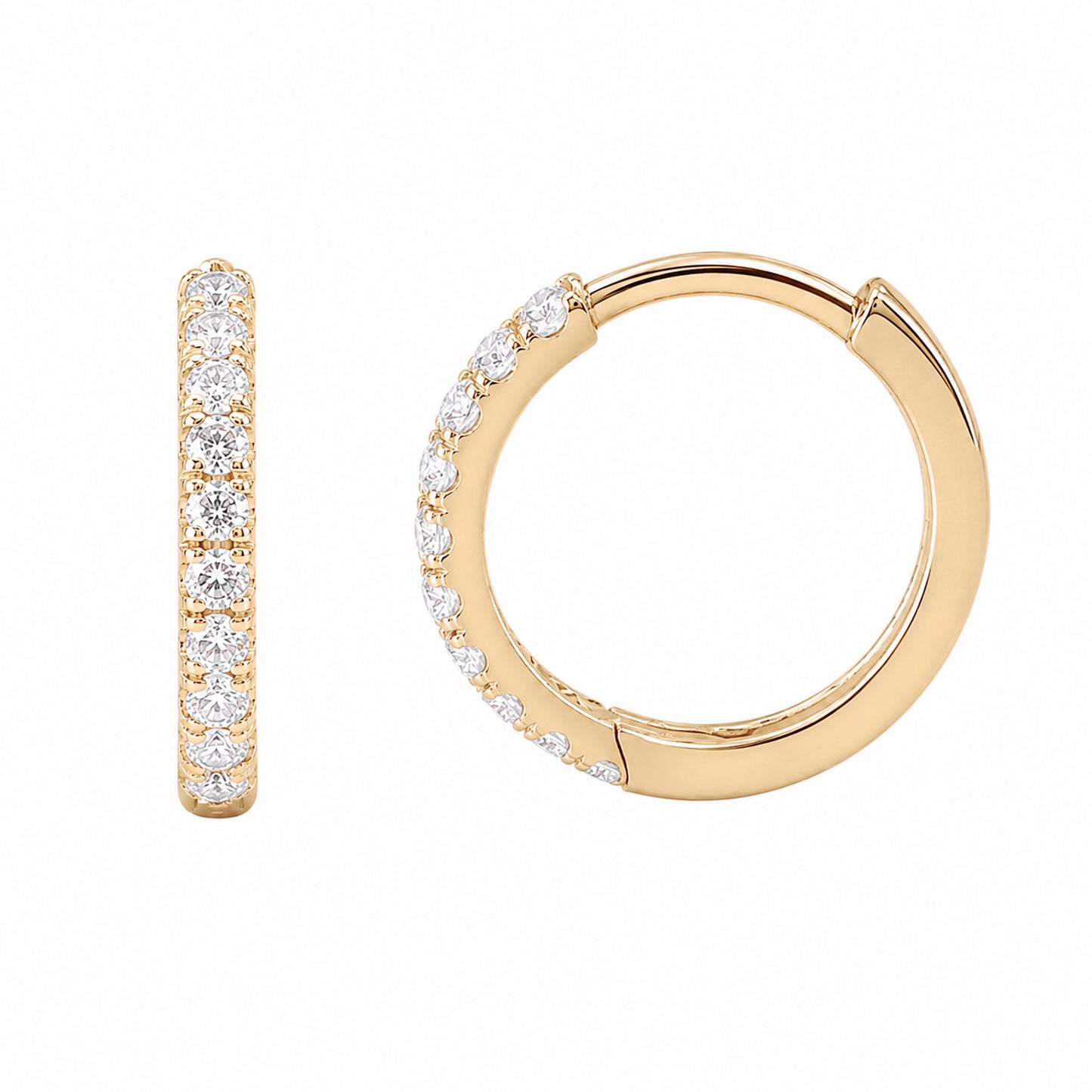 14K Gold Pavé Diamond Large Size (12mm) Huggie Hoop Earrings