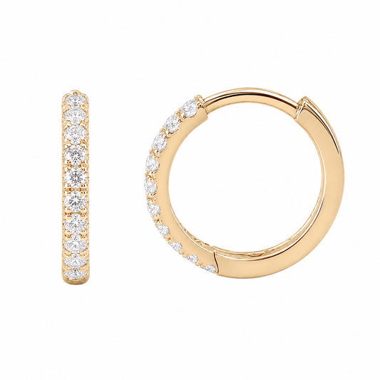 14K Gold Pavé Diamond Large Size (12mm) Huggie Hoop Earrings