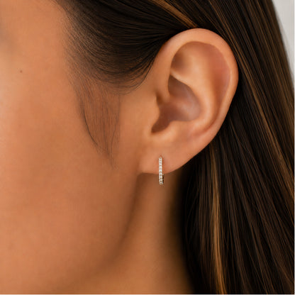 14K Gold Pavé Diamond Large Size (12mm) Huggie Hoop Earrings
