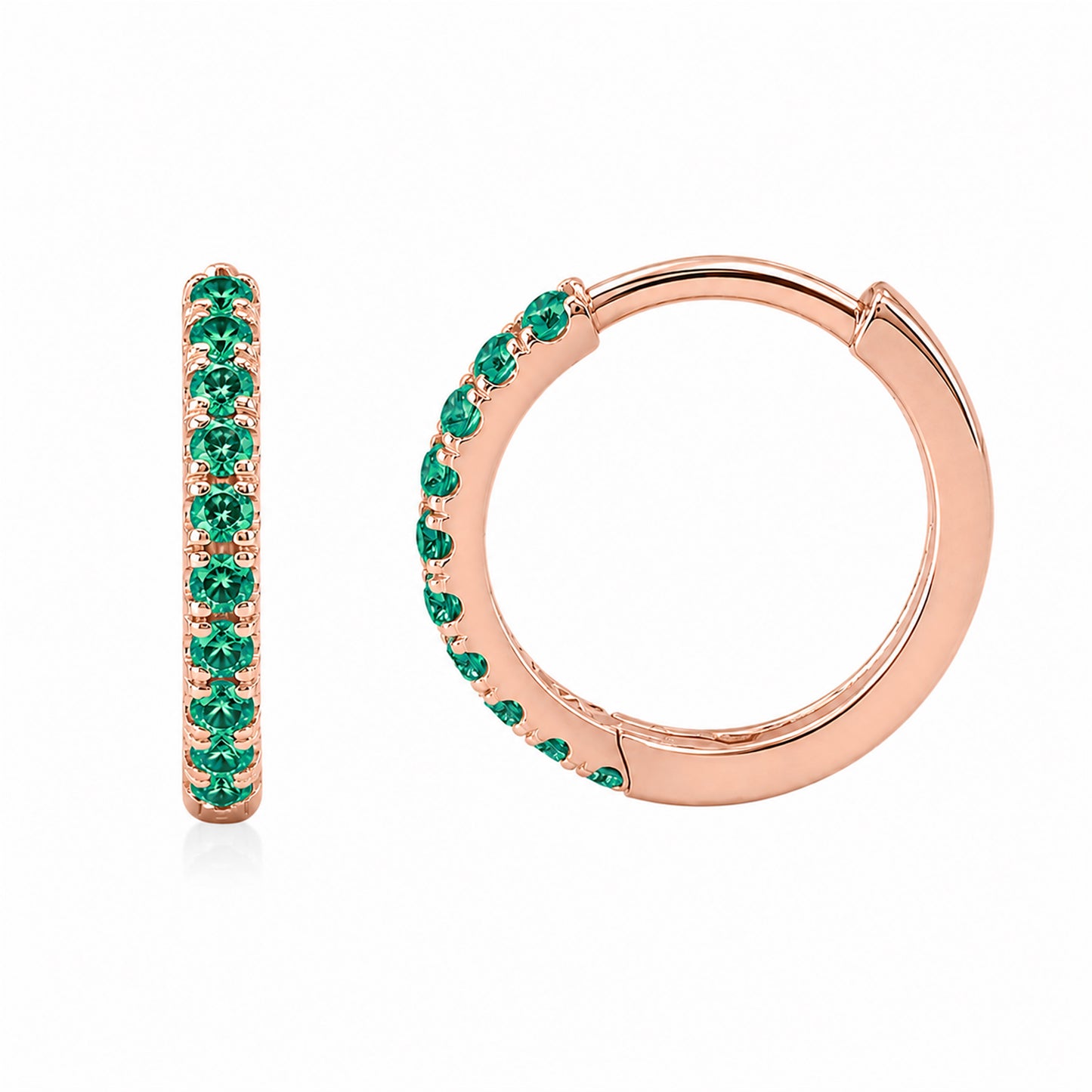 14K Gold Pavé Emerald Large Size (12mm) Huggie Hoop Earrings