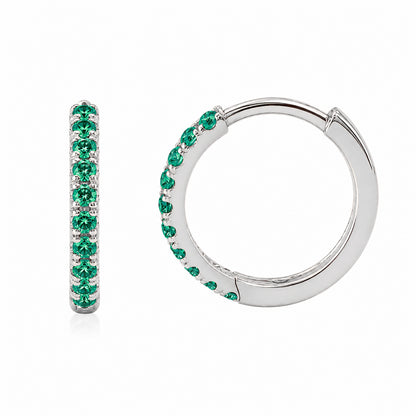 14K Gold Pavé Emerald Large Size (12mm) Huggie Hoop Earrings