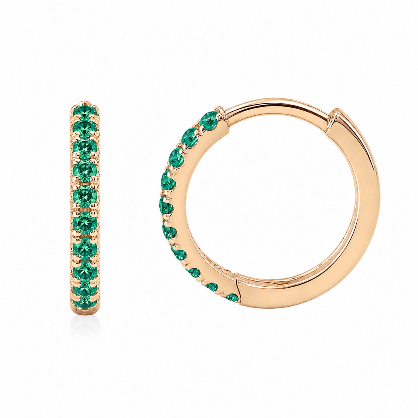 14K Gold Pavé Emerald Large Size (12mm) Huggie Hoop Earrings
