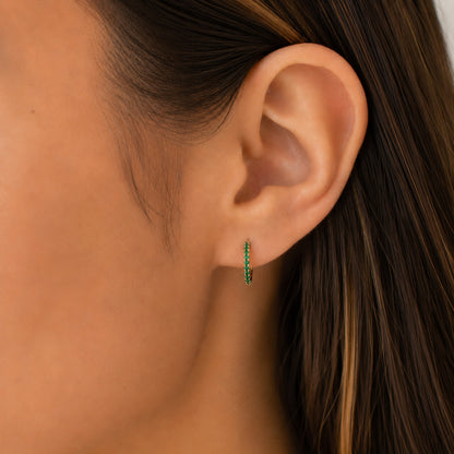 14K Gold Pavé Emerald Large Size (12mm) Huggie Hoop Earrings
