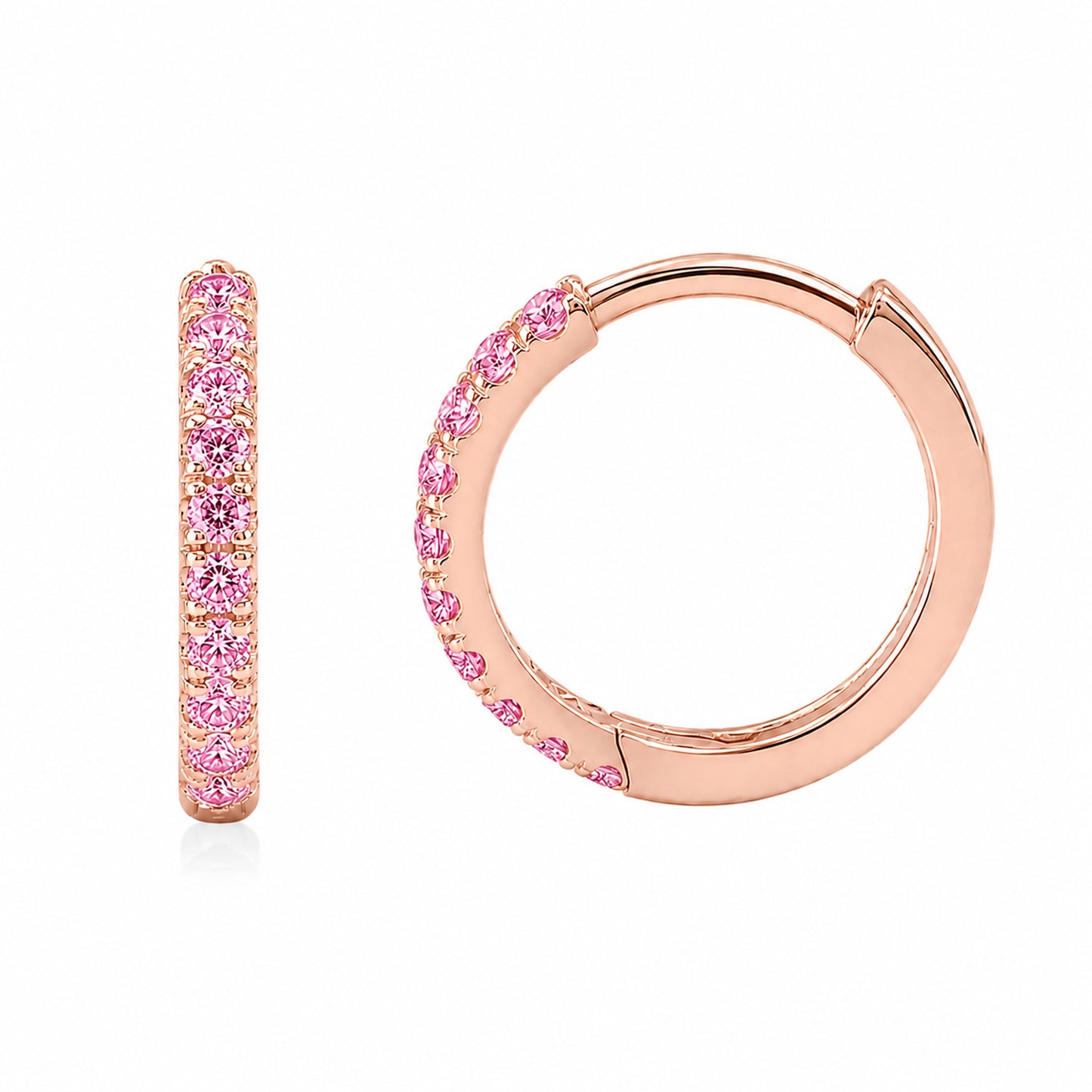 14K Gold Pavé Pink Sapphire Large Size (12mm) Huggie Hoop Earrings