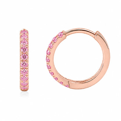 14K Gold Pavé Pink Sapphire Large Size (12mm) Huggie Hoop Earrings