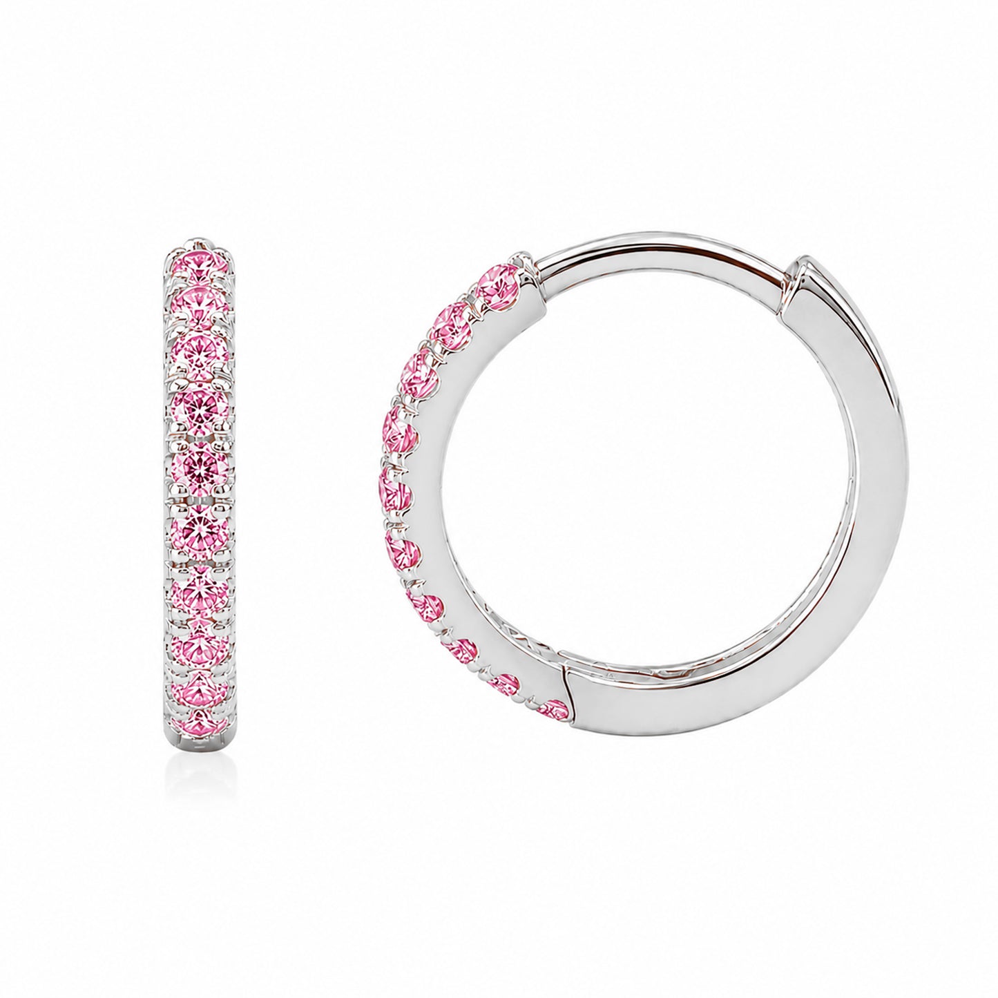 14K Gold Pavé Pink Sapphire Large Size (12mm) Huggie Hoop Earrings