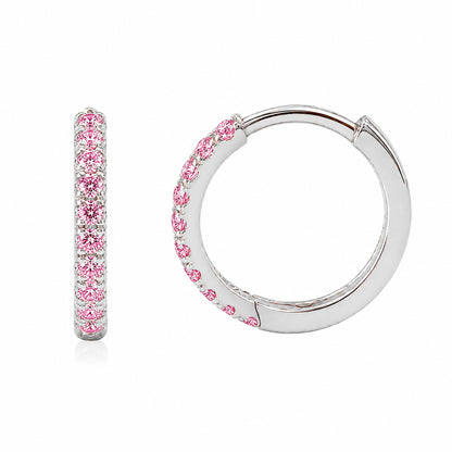 14K Gold Pavé Pink Sapphire Large Size (12mm) Huggie Hoop Earrings