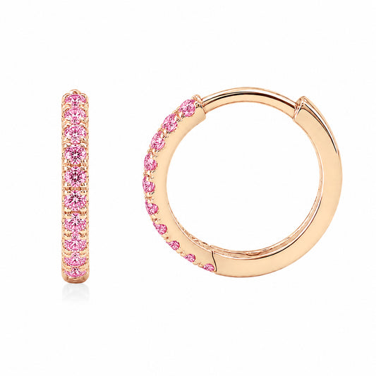 14K Gold Pavé Pink Sapphire Large Size (12mm) Huggie Hoop Earrings