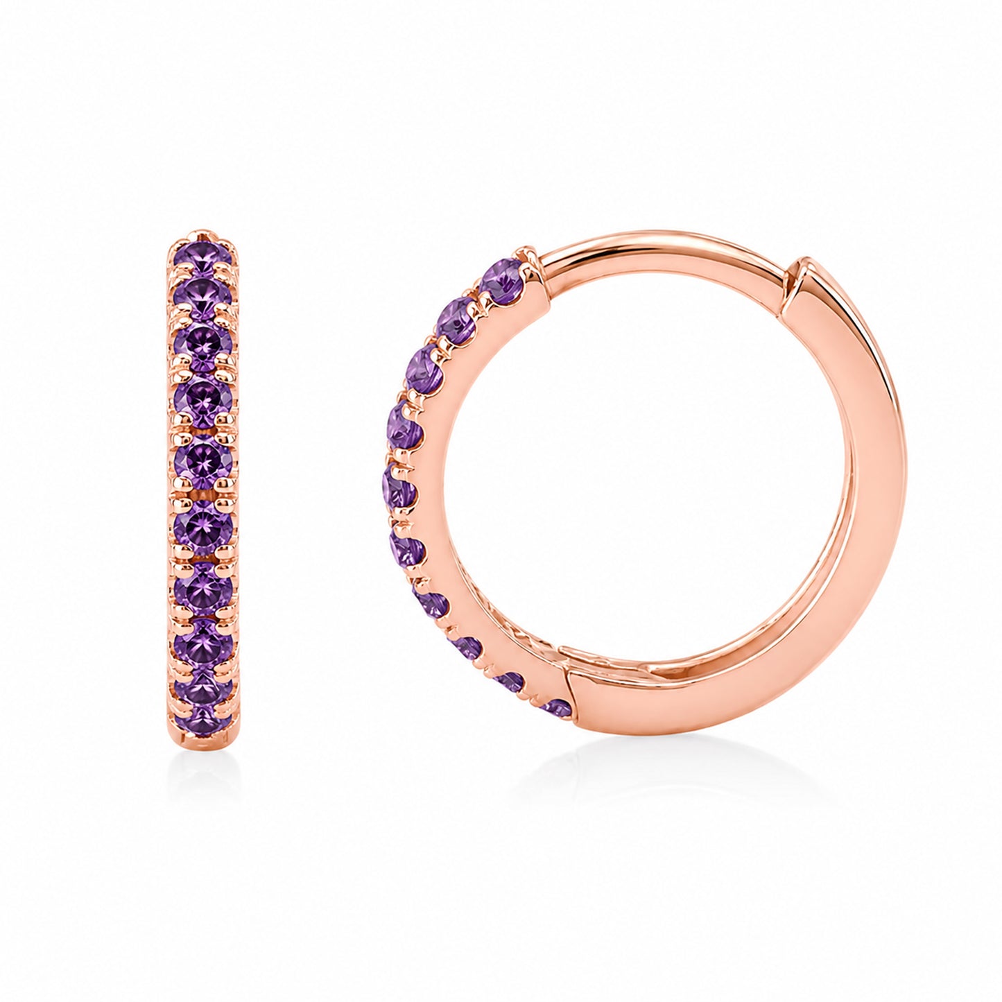 14K Gold Pavé Purple Sapphire Large Size (12mm) Huggie Hoop Earrings