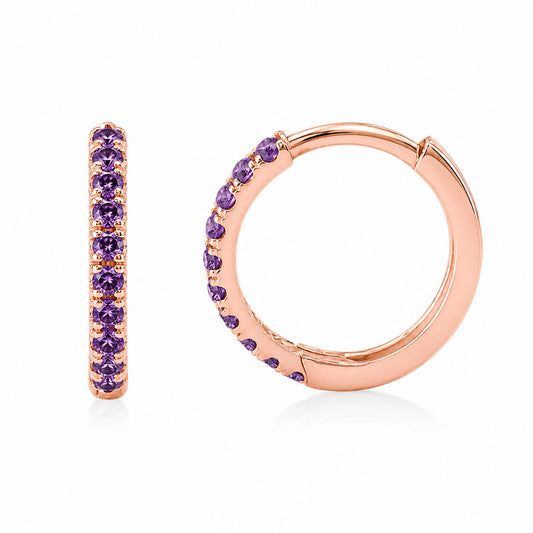 14K Gold Pavé Purple Sapphire Large Size (12mm) Huggie Hoop Earrings