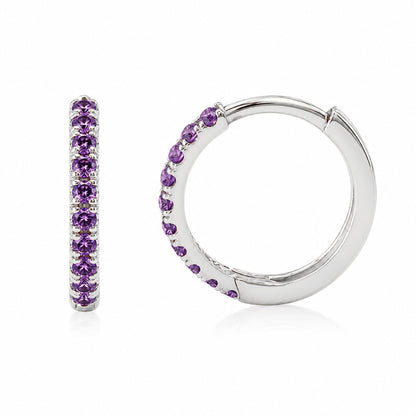 14K Gold Pavé Purple Sapphire Large Size (12mm) Huggie Hoop Earrings