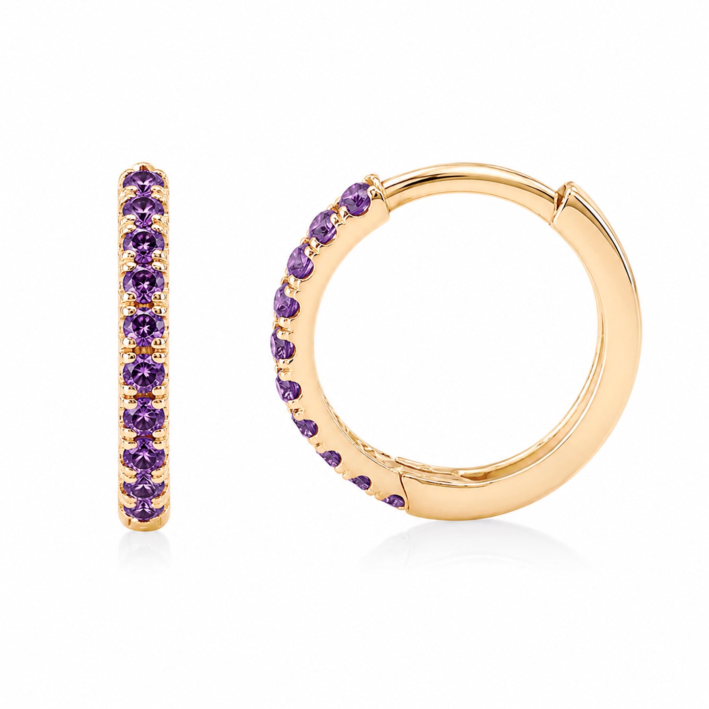14K Gold Pavé Purple Sapphire Large Size (12mm) Huggie Hoop Earrings