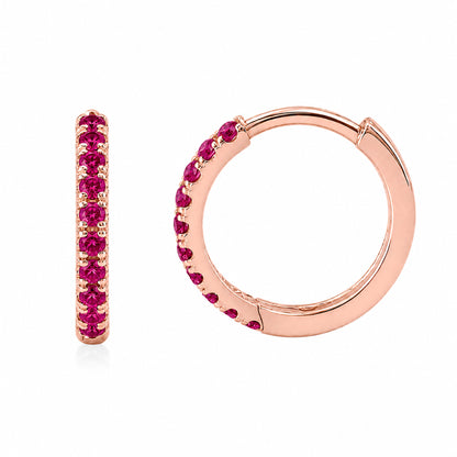 14K Gold Pavé Ruby Large Size (12mm) Huggie Hoop Earrings