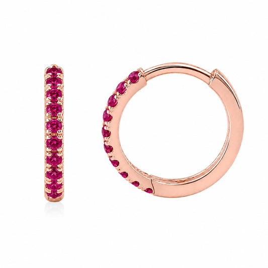 14K Gold Pavé Ruby Large Size (12mm) Huggie Hoop Earrings