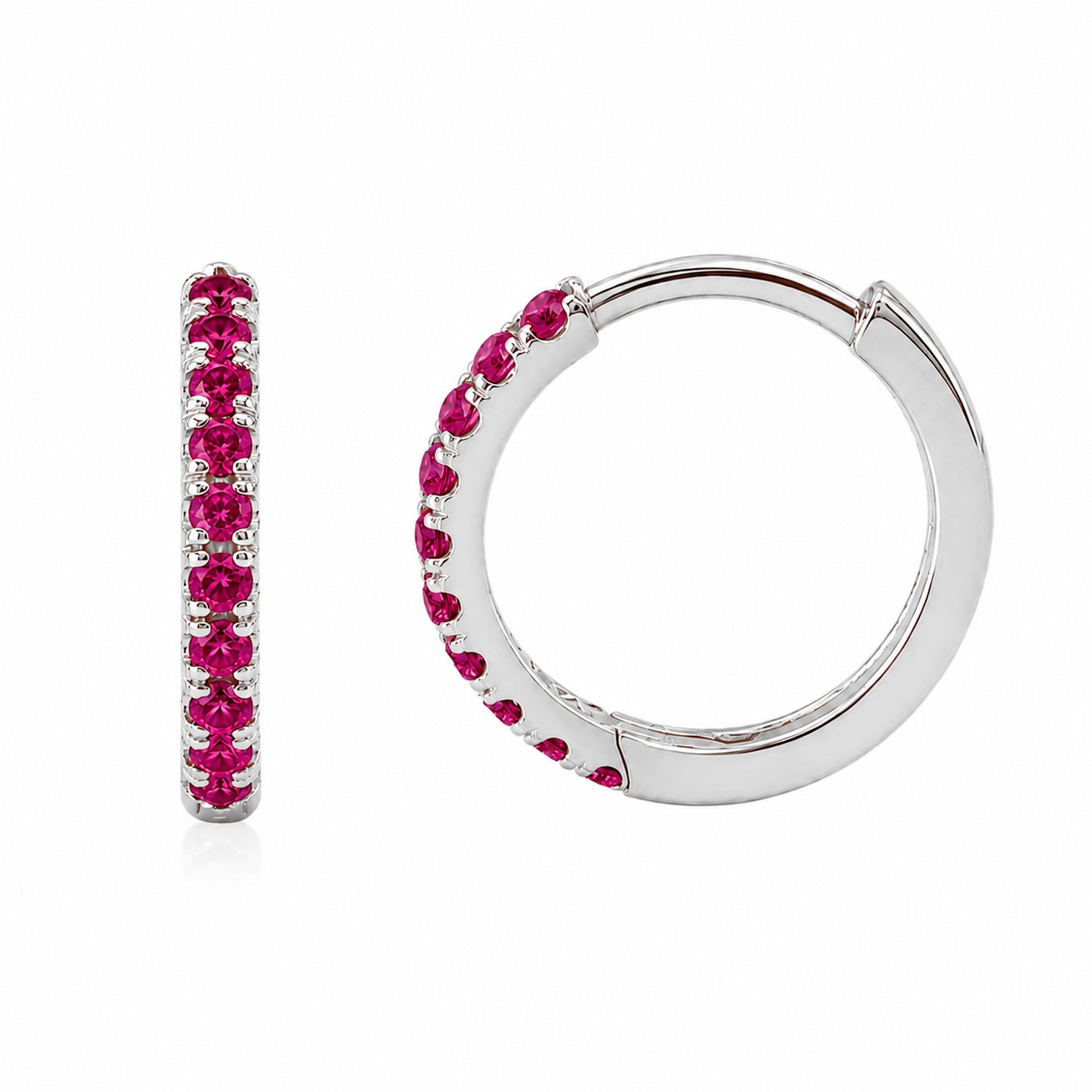 14K Gold Pavé Ruby Large Size (12mm) Huggie Hoop Earrings