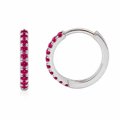 14K Gold Pavé Ruby Large Size (12mm) Huggie Hoop Earrings
