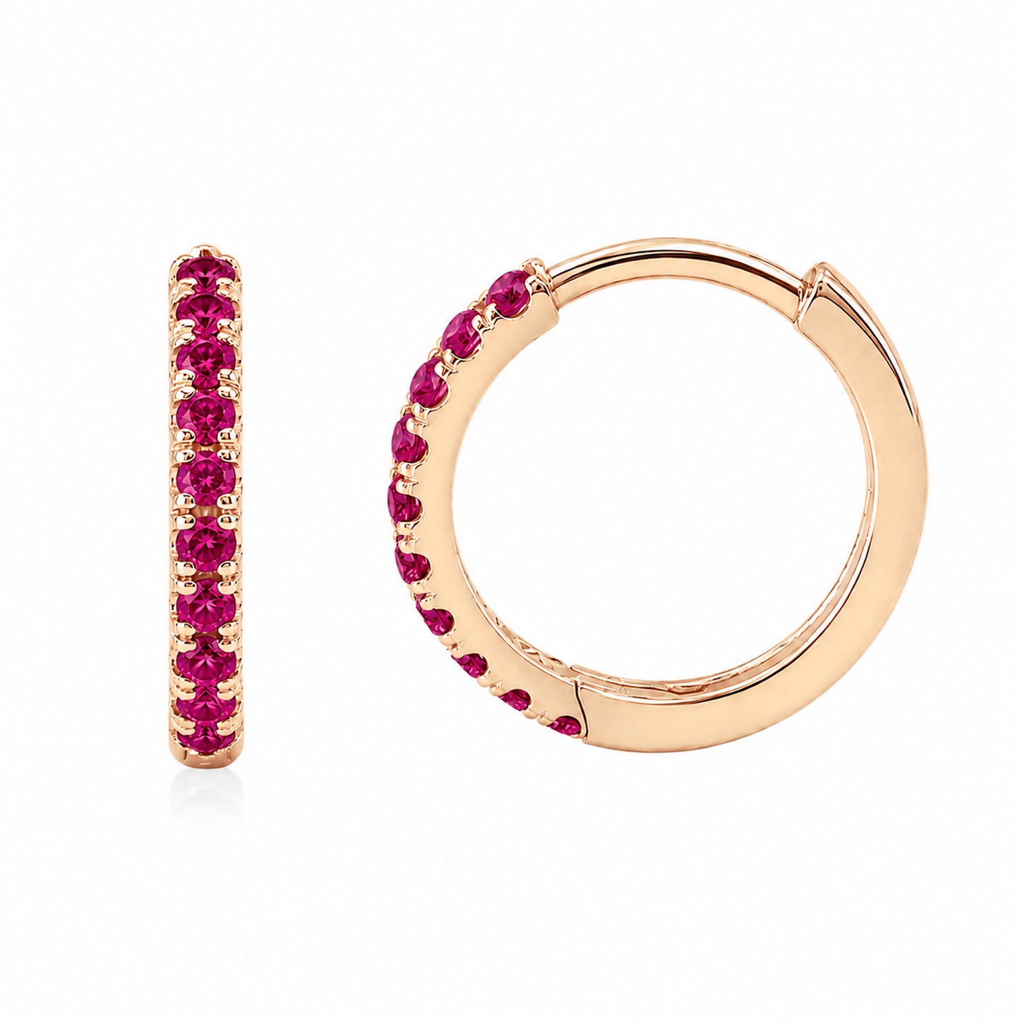 14K Gold Pavé Ruby Large Size (12mm) Huggie Hoop Earrings