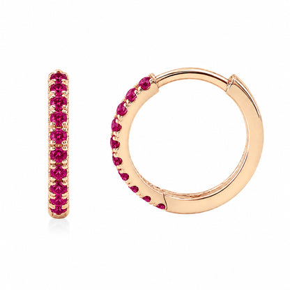 14K Gold Pavé Ruby Large Size (12mm) Huggie Hoop Earrings